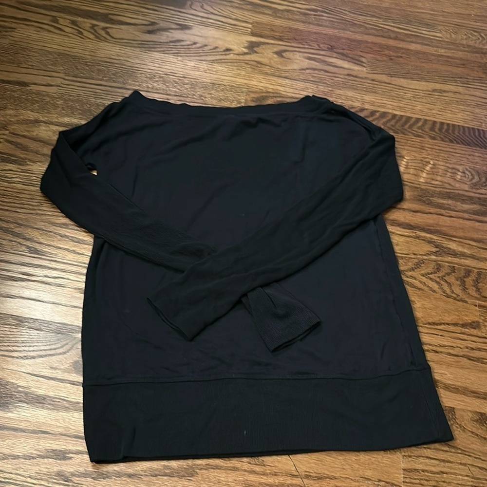 Small Tall off shoulder Barrre sweater. Athleta. Black